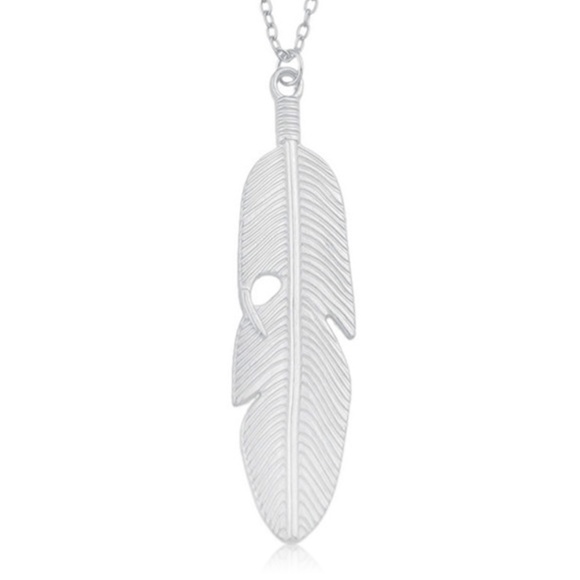 Long Boho Hippie Silver Feather Pendant Necklace - Picture 2 of 6